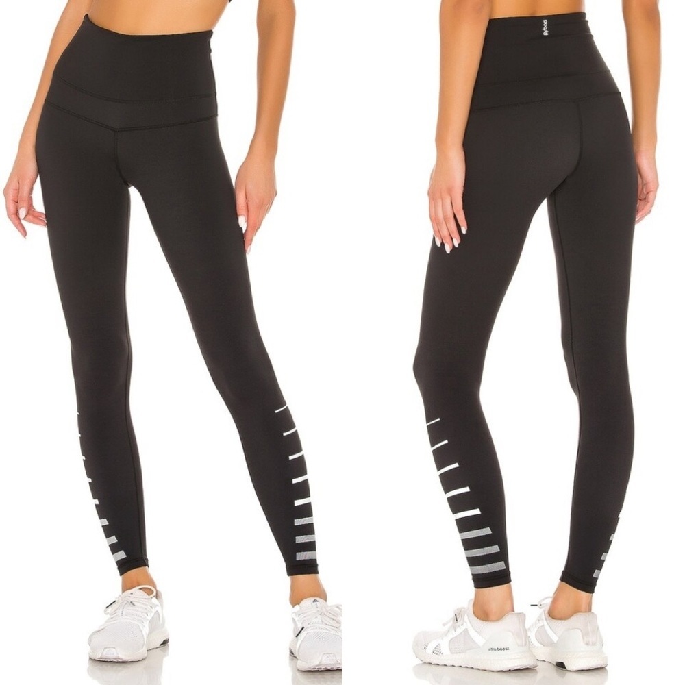 Lilybod Molly Leggings High Rise Waist Tights Striped Tarmac Black Size XS